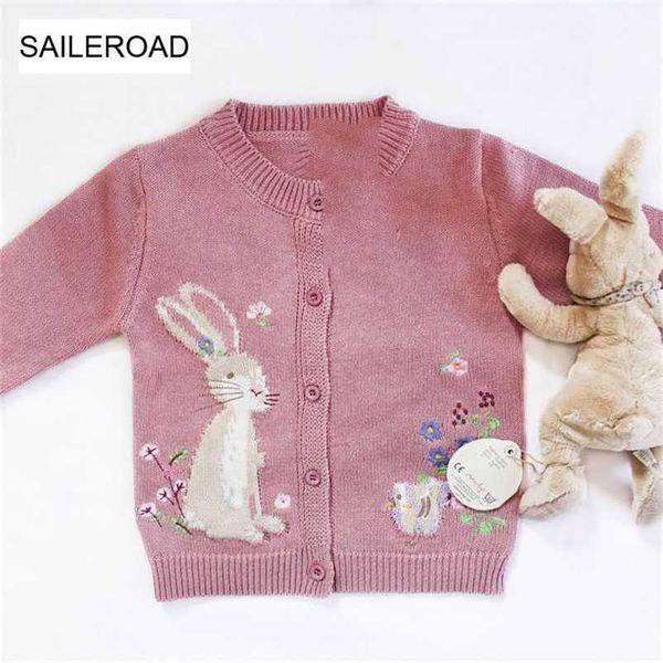 

saileroad 2-7years baby girl clothes sweater rabbit paillettes girls cardigan autumn embroidery with flowers for kids sweater 211106, Blue