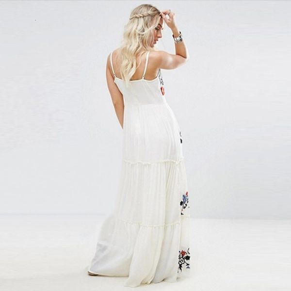 

bohemian long cami halter white gypsy ethnic floral embroidery mujer backless off shoulder boho strapless floor length women dresses, Black;gray