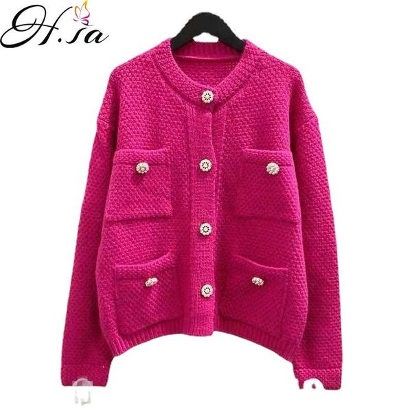

women's knits & tees hsa cardigan sweater 2021 autumn korean nelegant formal knit jacket loose outer cardigans coat women pink, White