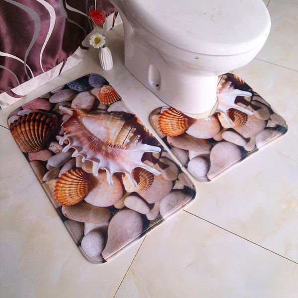 

bath mats bathroom set 2 pieces marbling non-slip pedestal rug toilet lid cover 3d stone print decoration