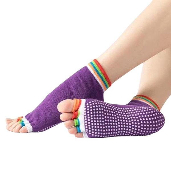 

sports socks yoga professional dispensing non-slip open toe indoor dance fitness five-finger split, Black
