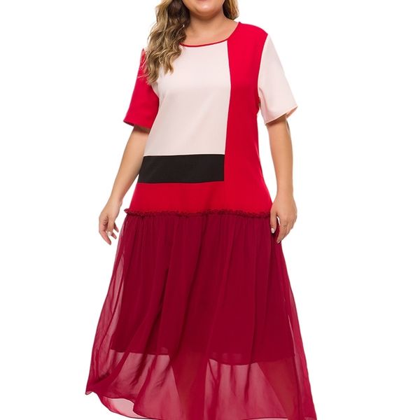 

large women's splicing short sleeve long skirt, Black