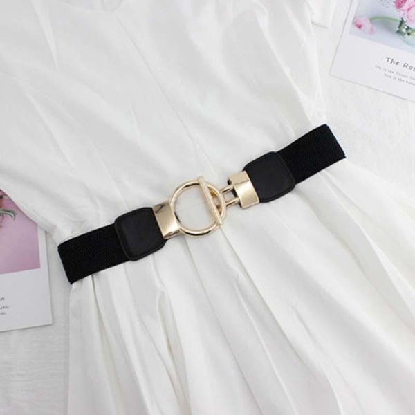 

belts fashion dress for women simple waist elastic ladies band round buckle decoration coat sweater party belt girdle gift, Black;brown