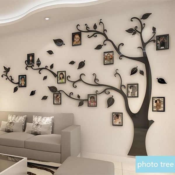 

wall stickers diy family tree po frame sticker crystal mirror acrylic paste for home tv background decoration