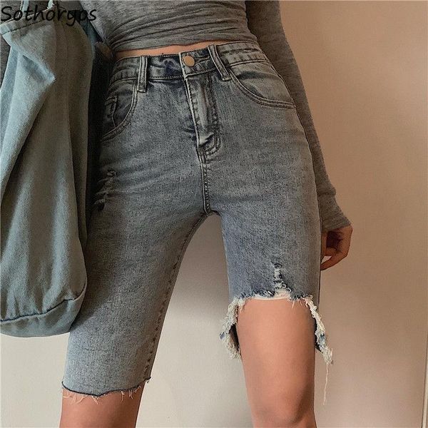 

women's shorts women denim design high-waist skinny asymmetrical fur-lined streetwear hole distressed summer ulzzang chic elastic trend, White;black