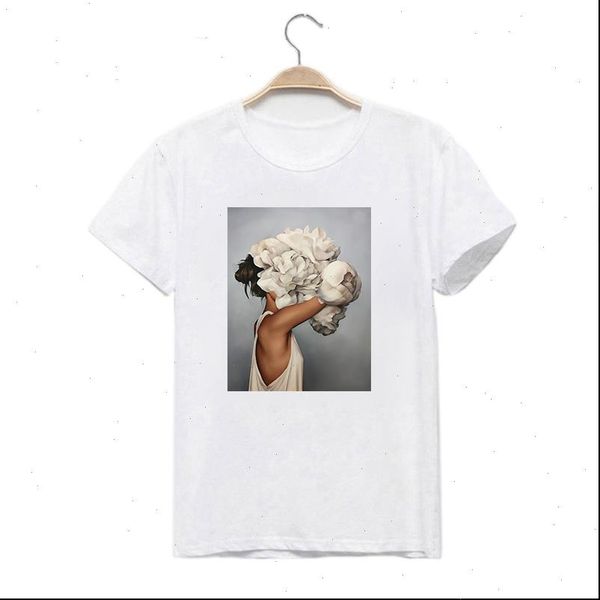 

womens t shirt aesthetic flowers feather short sleeve tees summer fashion vintage art print, White