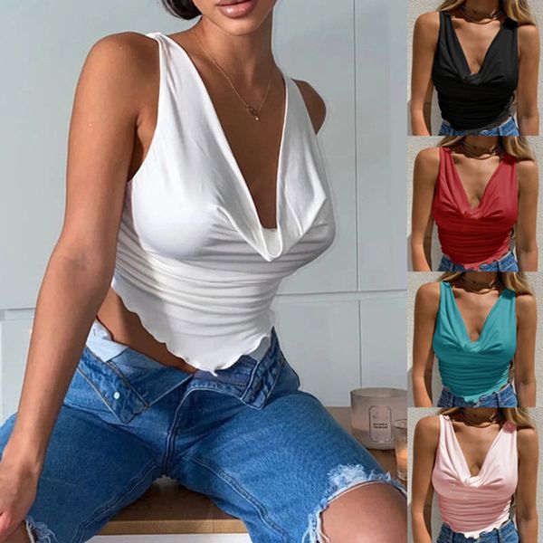 

2021 solid color v-neck chest wrapped women vest suspender top, White;black