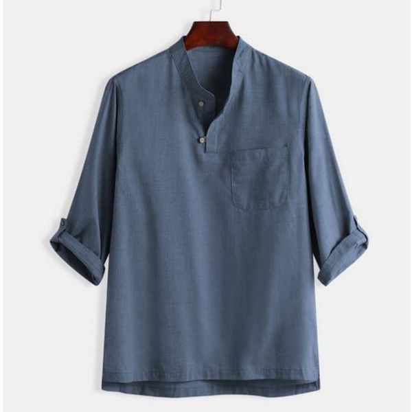 

boutique fashion shirt 2021 men's solid color pocket cotton hemp capri, White;black