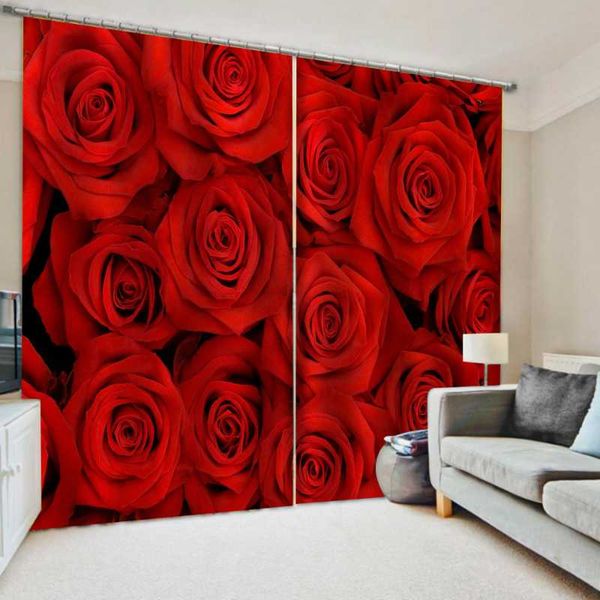 

curtain & drapes customized size luxury blackout 3d window curtains for living room red rose wedding decoration