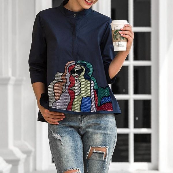 

women's blouses & shirts ladies vintage abstract embroidery blouse women summer autumn cute half sleeve casual white doll plus size