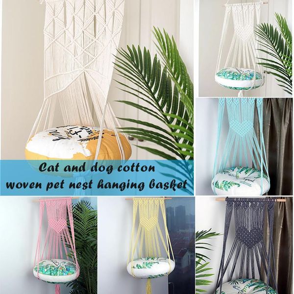 

hand-woven cat hammock dangling pet swing bed ethnic style decorative kitten hanging basket without mat _wk beds & furniture