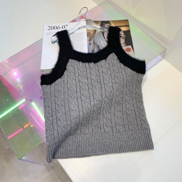 

feather yarn splicing ground flower vest wool super comfortable women's knit tanks & camis, White