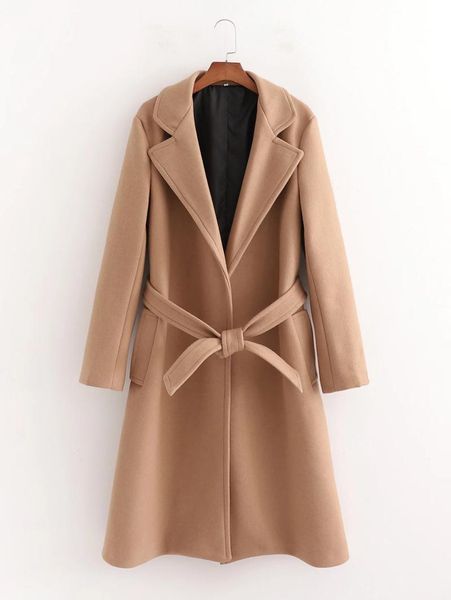 

women's wool & blends autumn winter fashion elegant women bow sashes faux cashmere coat female thick warm long woolen jacket chic outer, Black