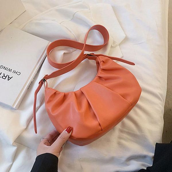 

evening bags half-moon pu leather pleated crossbody for women 2021 travel fashion simple shoulder ladies green handbag bolso muje