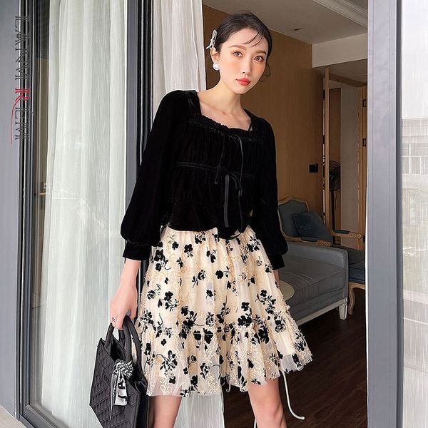 

high waist mesh skirt printed flower fashion spring summer s temperament embroidery female short 2a7023 210507, Black