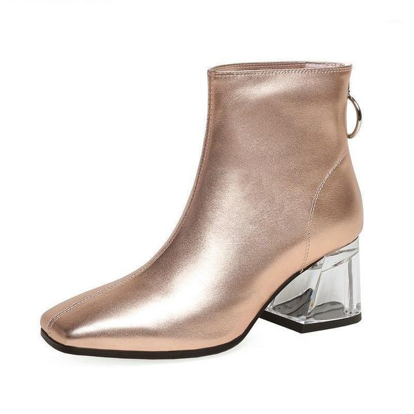 

boots women genuine leather round toe classic ankle booties high heel autumn winter designer shoes woman1, Black