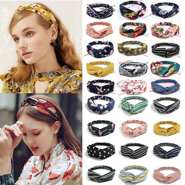 

fashion bohemian headband print hairbands for women girls vintage cross knot turban bandanas headwear hair accessories1