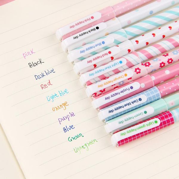 

pcs colored ink gel pens set with box 0.38mm writing canetas for boy girl office school stationery supplies