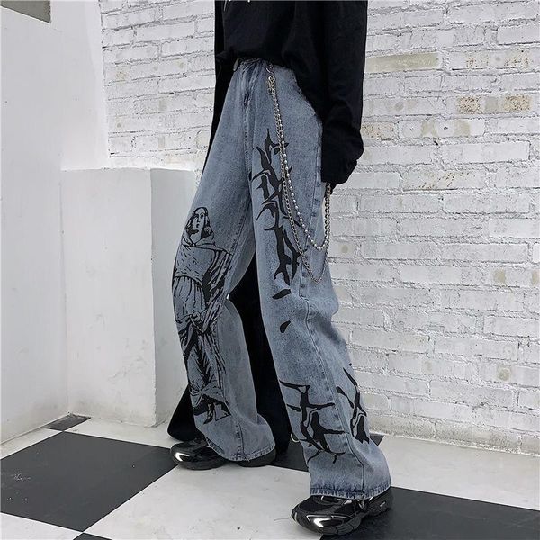 

women's pants & capris 2021 summer fashion ins street hip-hop printing wash jeans loose casual denim wide leg tide woman, Black;white