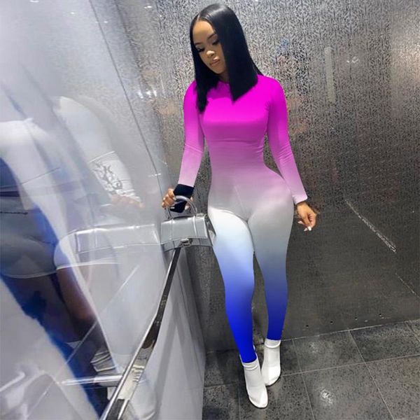 

tie dye bodycon elegance womens romper club outfits bodysuit long sleeve pants skinny overalls for clothes, Black;white