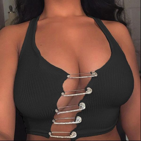 

low women tanks neck button tank sleeveless sporty vest fashion casual wear ribbed club partywear tees, White