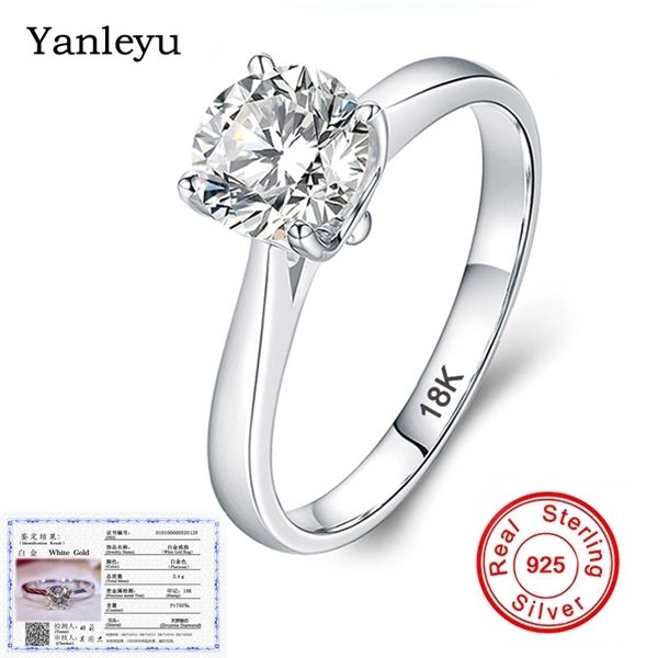 Yanleyu com certificado 18k selo branco anel de ouro 2 carat solitaire redondo anéis de noivado de casamento de diamante para as mulheres pr416 x0715