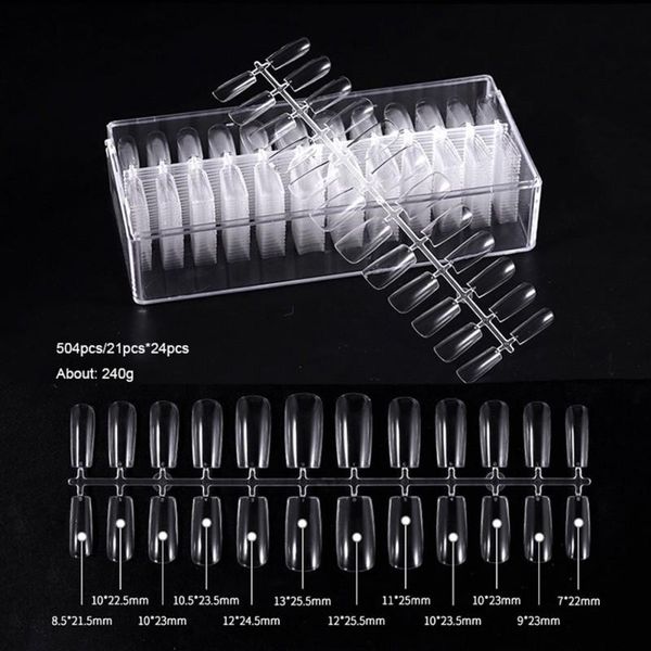 

false nails clear acrylic nail tips kit fake full cover long 504 pcs artificial with box, Red;gold