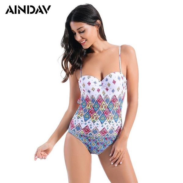 

one-piece suits aindav retro women swimsuit floral print swimwear white geometric one piece swimsuits ladies padded beach bathing suit