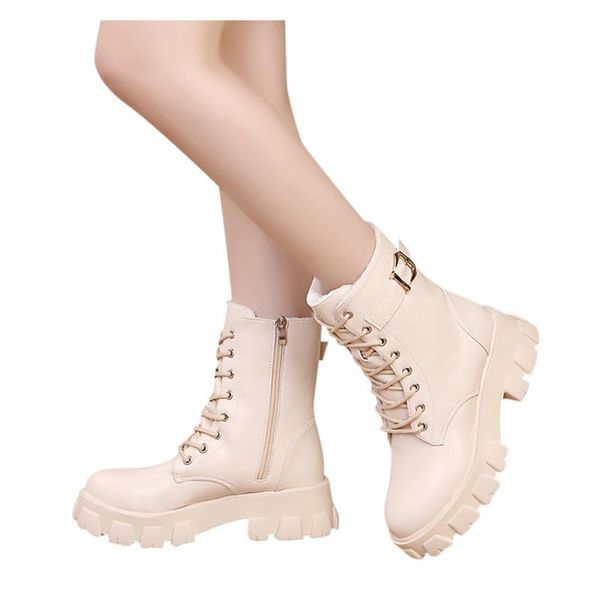 

boots platform women shoes autumn winter vintage woman lace-up boot fashion warm, Black