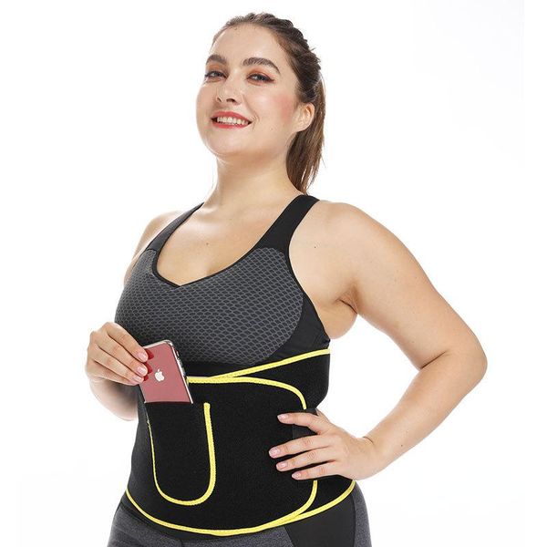 

mobilephone pocket sweat protection waist magic sticker stretch-shaped band abdominal movement fitness belt sweatband, Yellow;black