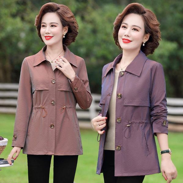 

plus size outerwear & coats spring autumn trench coat 2021 women lapel single-breasted overcoat drawstring waist fashion thin jacket female, Black