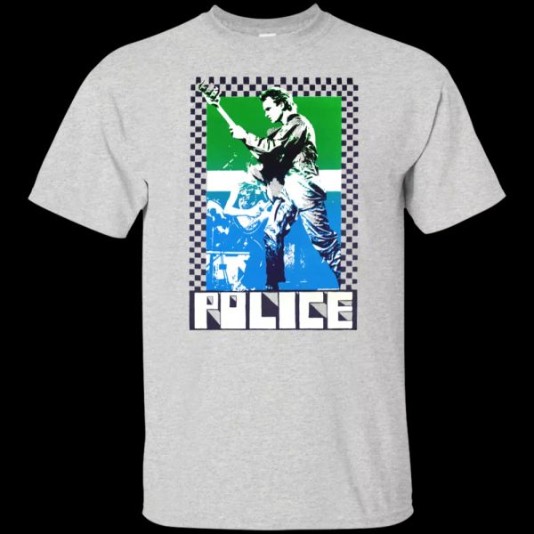 

police band, sting, new wave, retro, 1980's, eighties, t-shirt, White;black