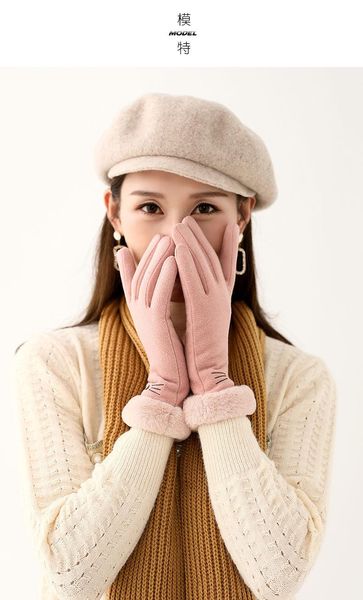 

five fingers gloves warm ladies winter and de velvet outdoor korean sports riding thickened touch screen driving, Blue;gray