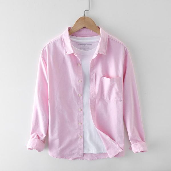 

men's casual shirts pure cotton long sleeve shirt for men 2021 autumn yellow stand collar male solid color clothing y3170, White;black