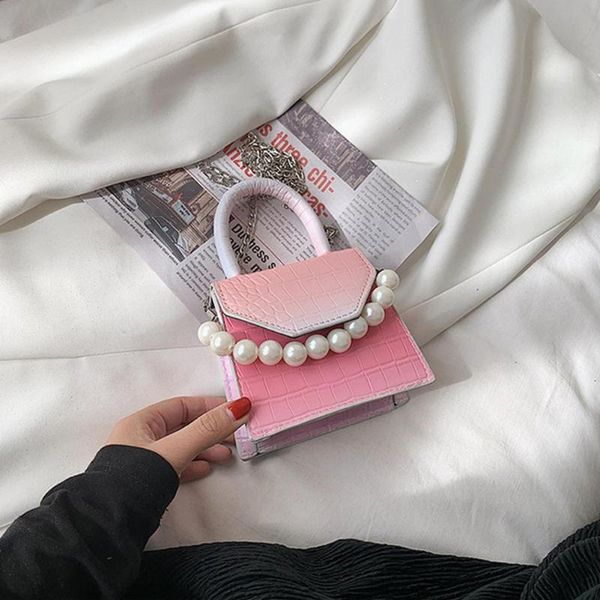 

waist bags shoulder for women pearls rainbow gradient tote handbag soft handle female messenger