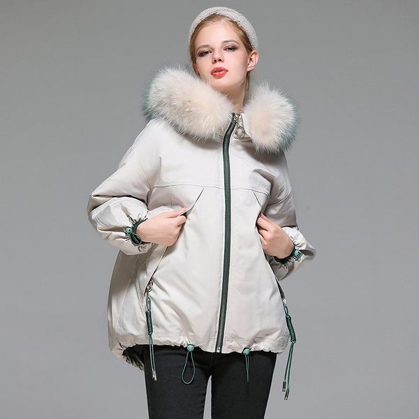 

women's down & parkas 2021 winter women duck jacket female big fur collar hooded thick warm coat outerwear korean style ladies coats, Black