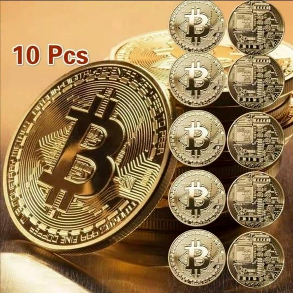 

10pcs gold plated bitcoin coin collectible art collection gift physical commemorative casascius bit btc metal antique imitation