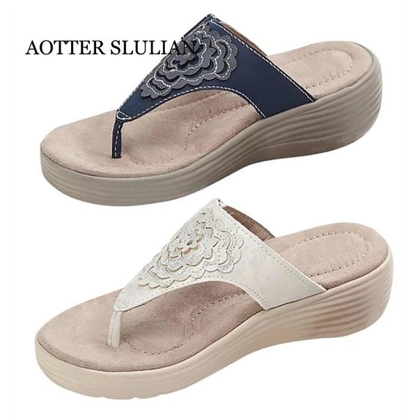 

slippers elegant women embroidered shoes summer lazy slipper brand designer flip flops paste buckle ladies beach wedge open toe, Black