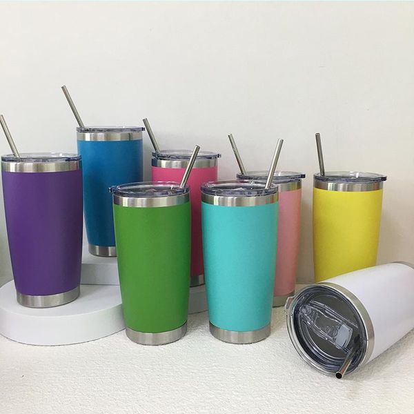 

water bottles 20pcs/lot 20oz regular tumbler with metal straw lids bottle vacuum insulated outdoor travel camping mugs gifts for man