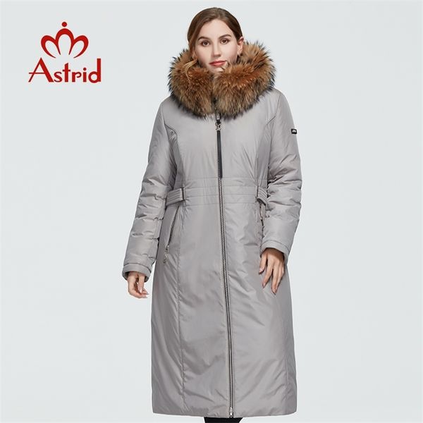 Astrid Inverno Cappotto da donna lungo parka caldo Giacca moda con cappuccio in pelliccia di procione taglie forti abbigliamento femminile 3570 210923