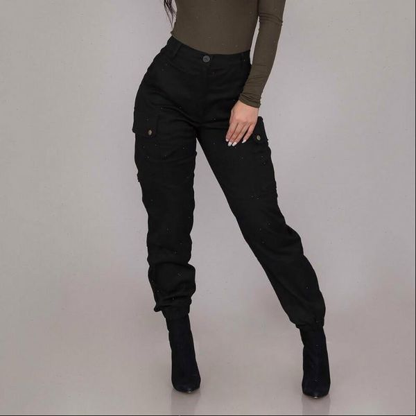

cargo high waist casual trousers women pants fashion joggers, Black;white