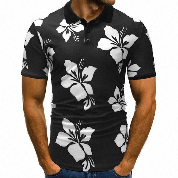 

men's golf shirt tennis shirt floral collar street daily button-down short sleeve cotton business casual comfortable white red 39ju#, White;black