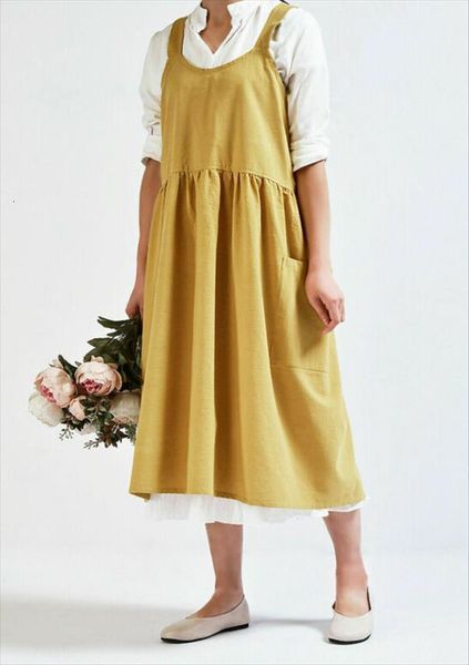 

vintage linen cross cotton japanese womens dresses style sleeveless pinafore home coffee cooking florist aprons casual dress, Black;gray