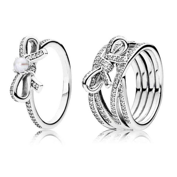 

925 sterling silver ring charms 2 style butterfly knot with pearl 925 for women jewelry, Slivery;golden