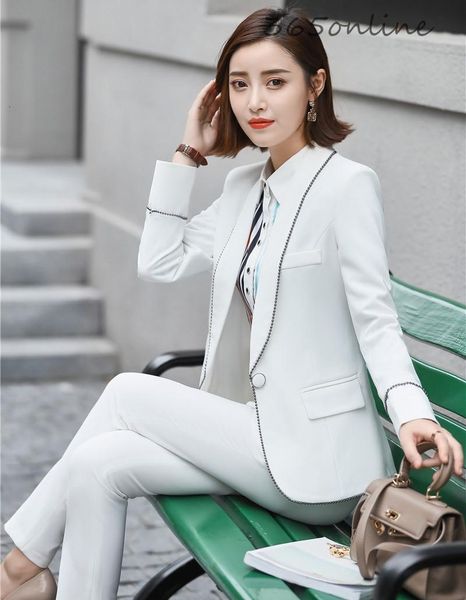 

formal uniform designs women blazers sets professional business work wear pantsuits for ladies office ol styles pants suits women's two, White