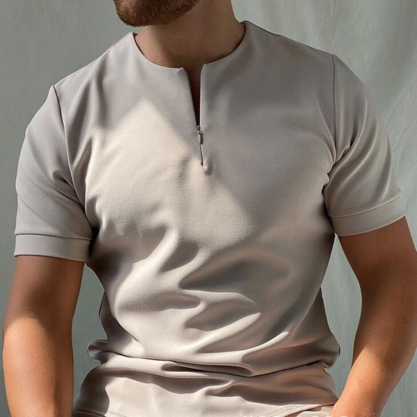 

spring and summer simple solid color zipper short-sleeved men's t-shirt unique short sleeve plus size t-shirts, White;black