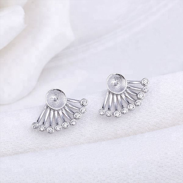 Orecchini con perle d'acqua dolce S925 in argento sterling a forma di ventaglio con montature in argento, montaggio 5 paia