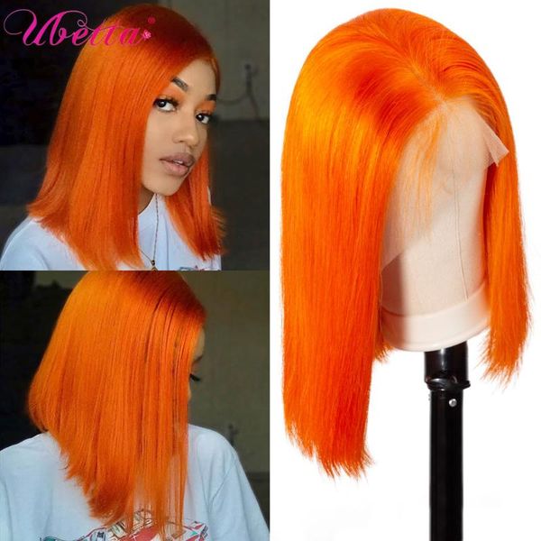 

lace wigs colored orange bob wig 13x4 front brazilian remy human hair frontal glueness pre plucked with baby, Black;brown