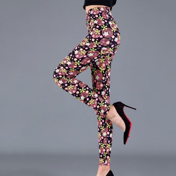 

women's leggings nducjsi high waist polyester sporting legging elasticity women flower printed push up strength pants drop, Black