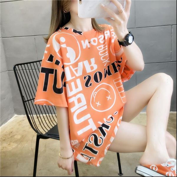 

women t shirt female short sleeve summer loose mid length ins tide student clothes harajuku woman ns4520, White